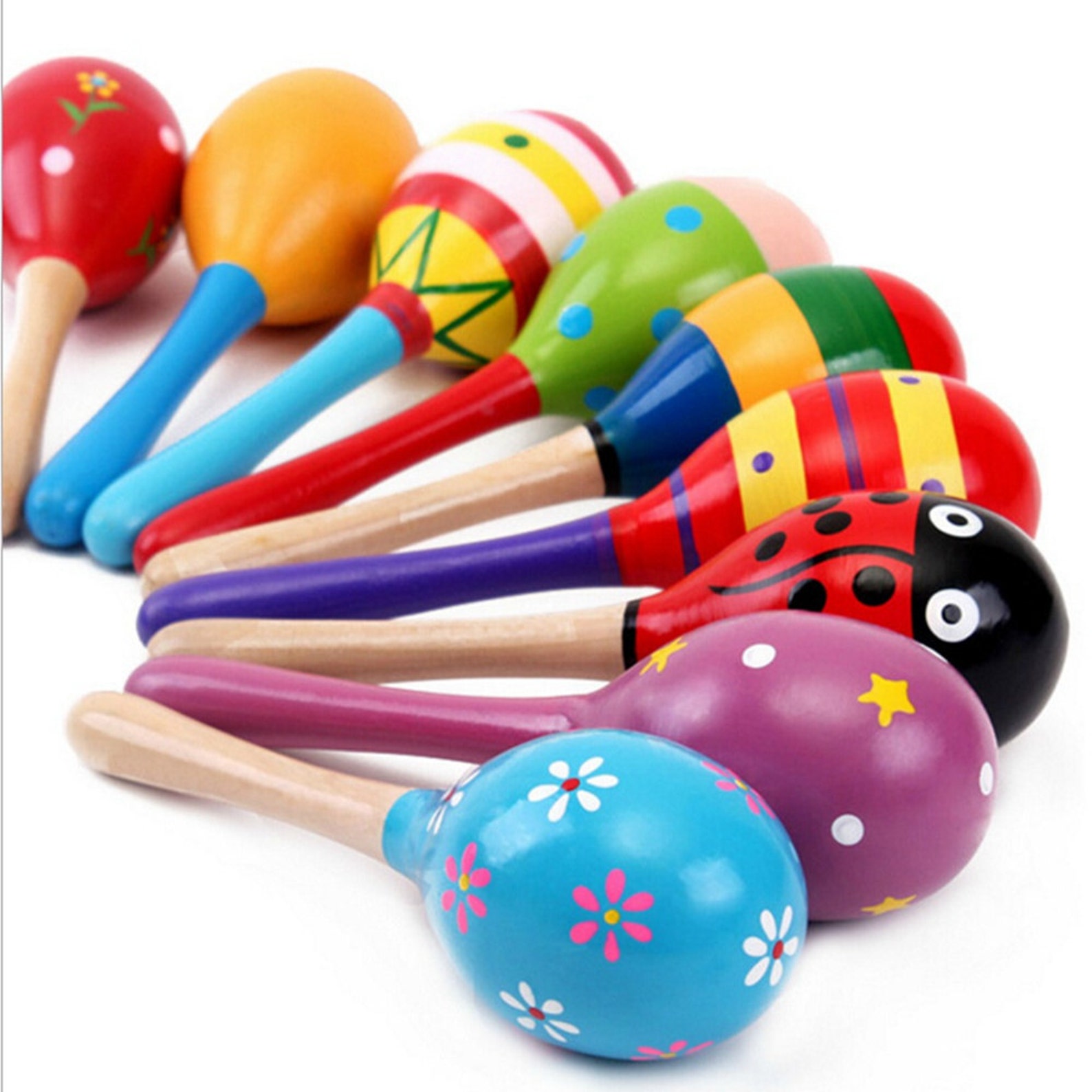 5pcs Kleurrijke Houten Maracas Baby Kind Muziekinstrument Etsy