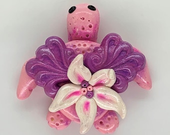 Fantasy Turtle, Tiny Sea Turtle, Polymer Clay Turtle, Desk Decor, Honu, Pink Turtle, Handmade, OOAK