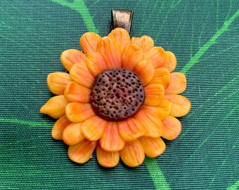 Sunflower Necklace, Polymer Clay Pendant,  Handmade, OOAK, Jewelry, Flower Pendant, Women’s Gifts, Girls, Sunflower, Yellow Necklace