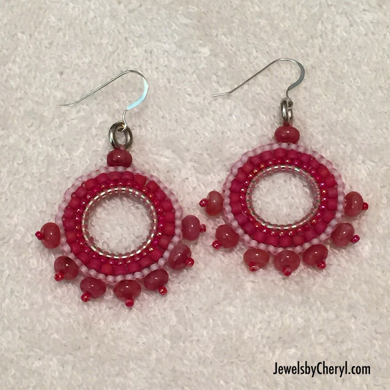 Pink Seed Bead Hoop Earrings / Rhodolite / Jewelry / Etsy