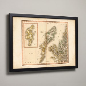 Antique Map of the Outer Hebrides | Map Print shows; Isle of Lewis, Benbecula, Barra,  Stornorway, North Uist, Uists, Skye, Shetland, SY