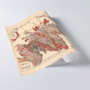 May include: A vintage map of the world showing the distribution of various geological formations. The map is printed on a cream-colored paper and features a detailed legend with different colors representing different rock types.