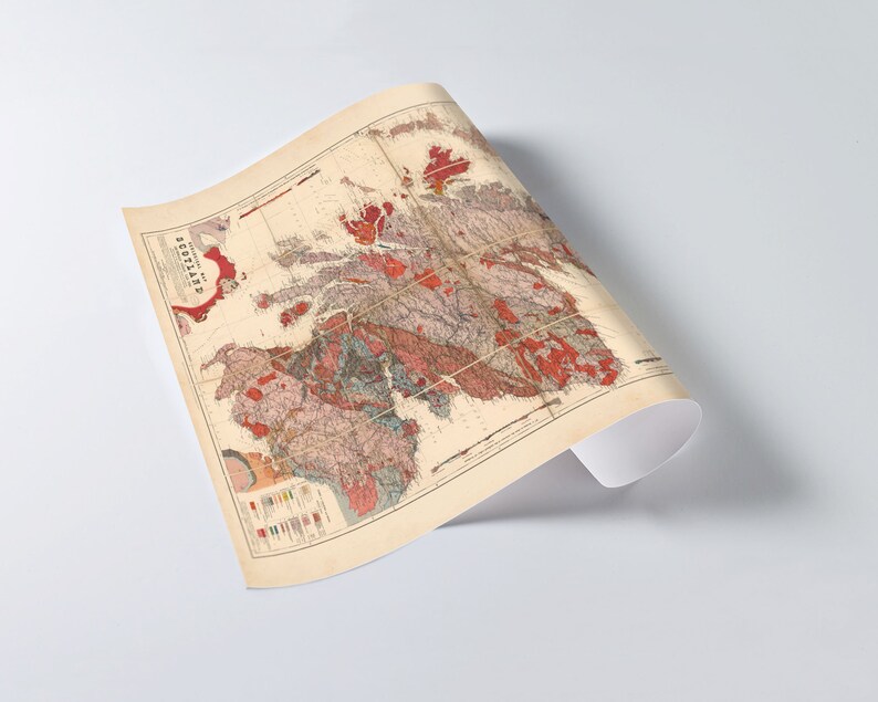 May include: A vintage map of the world showing the distribution of various geological formations. The map is printed on a cream-colored paper and features a detailed legend with different colors representing different rock types.