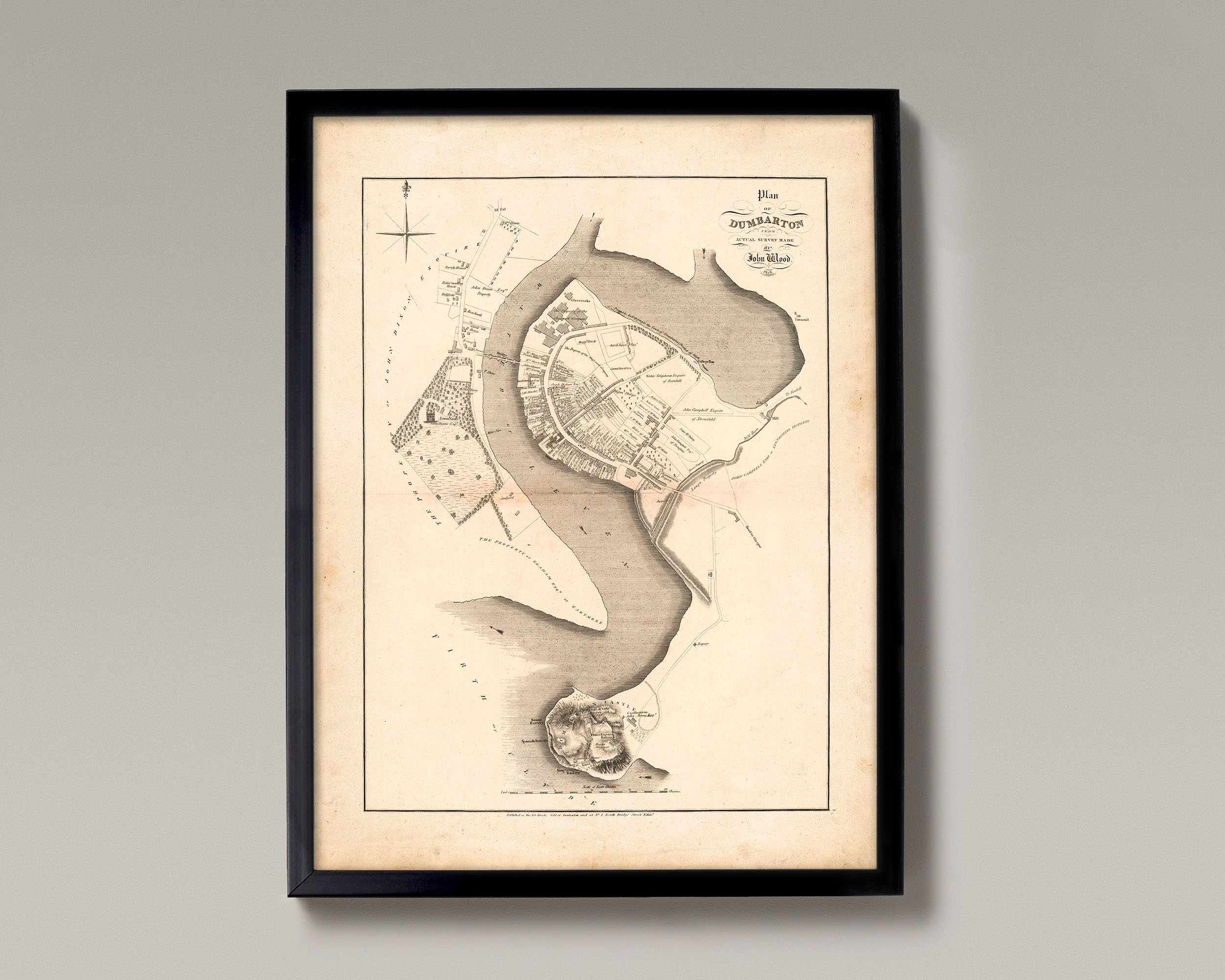 Ancienne carte de Dumbarton | Impression d'art | Plan de la ville antique et vintage du West Dunbartonshire en Écosse, plan de la ville écossais de 1883