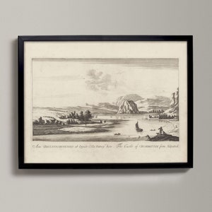 Das Schloss von Dumbriton von Kilpatrick | Historische Schottische Stadt Zeichnung | Dumbarton Rock, Fluss Clyde, Dumbarton, Kilpatrick, Castle