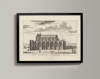 Rosslyn Chapel | Historical Scottish Town Drawing | Rosslyn Chapel, Rosslyn Old Map, Rosslyn Gift, Rosslyn Poster, Rosslyn Pres