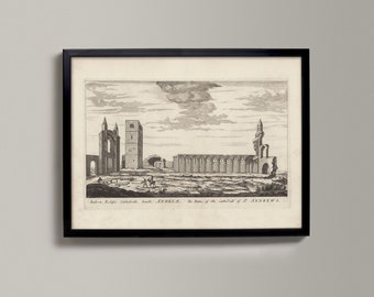 St Andrews Cathedral - in Ruins | Historical Scottish Town Drawing | St Andrews Cathedral, St Andrews Old Map, St Andrews Gift