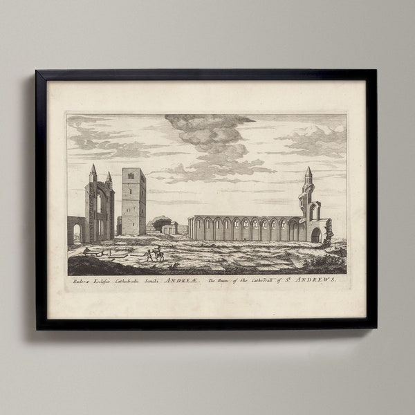 St Andrews Cathedral - in Ruins | Historical Scottish Town Drawing | St Andrews Cathedral, St Andrews Old Map, St Andrews Gift