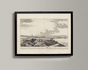 Het vooruitzicht van de stad Montrose | Historische Schotse stadstekening | Montrose, oude kaart Montrose, Montrose-cadeau, Montrose-poster, Mo
