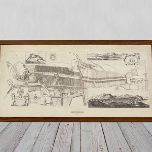 Alte Zeichnung von Edinburgh. Edinburgh Old Town Map, Vintage Plan des Edinburgher Stadtkerns, Royal Mile, Holyrood, Arthur's Sean | Großes Poster