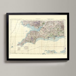 Mapa antiguo del suroeste de Inglaterra - British War Office GSGS 4369 - Mapa antiguo de Cornualles, Devon, Somerset / Antique Ordnance Survey del Reino Unido