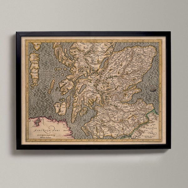 Ancienne carte médiévale de l'Ecosse - Reproduction giclée d'une carte vintage | Ancienne carte d'Écosse, cadeau de généalogie, impression d'art écossais | Carte de l'Eccose