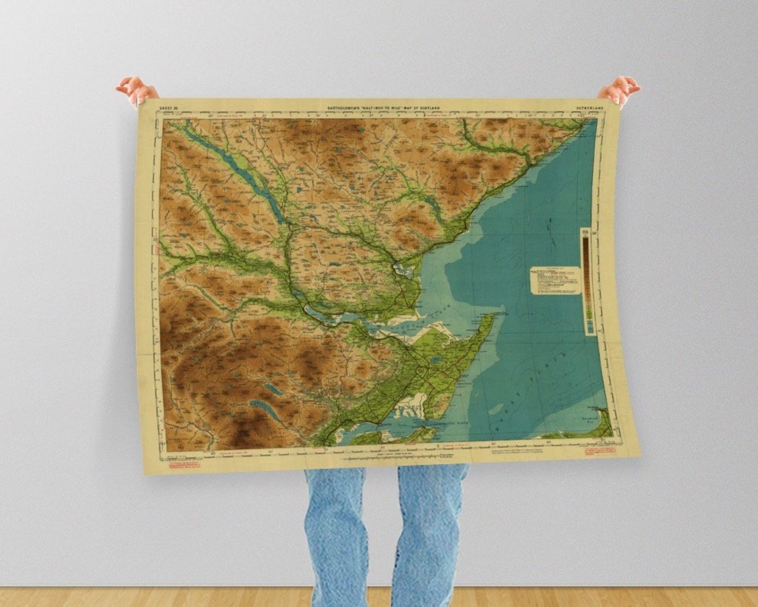 Vintage Map Sutherland | Old Map of Dornoch, Tain, Bonar Bridge, Lairg ...