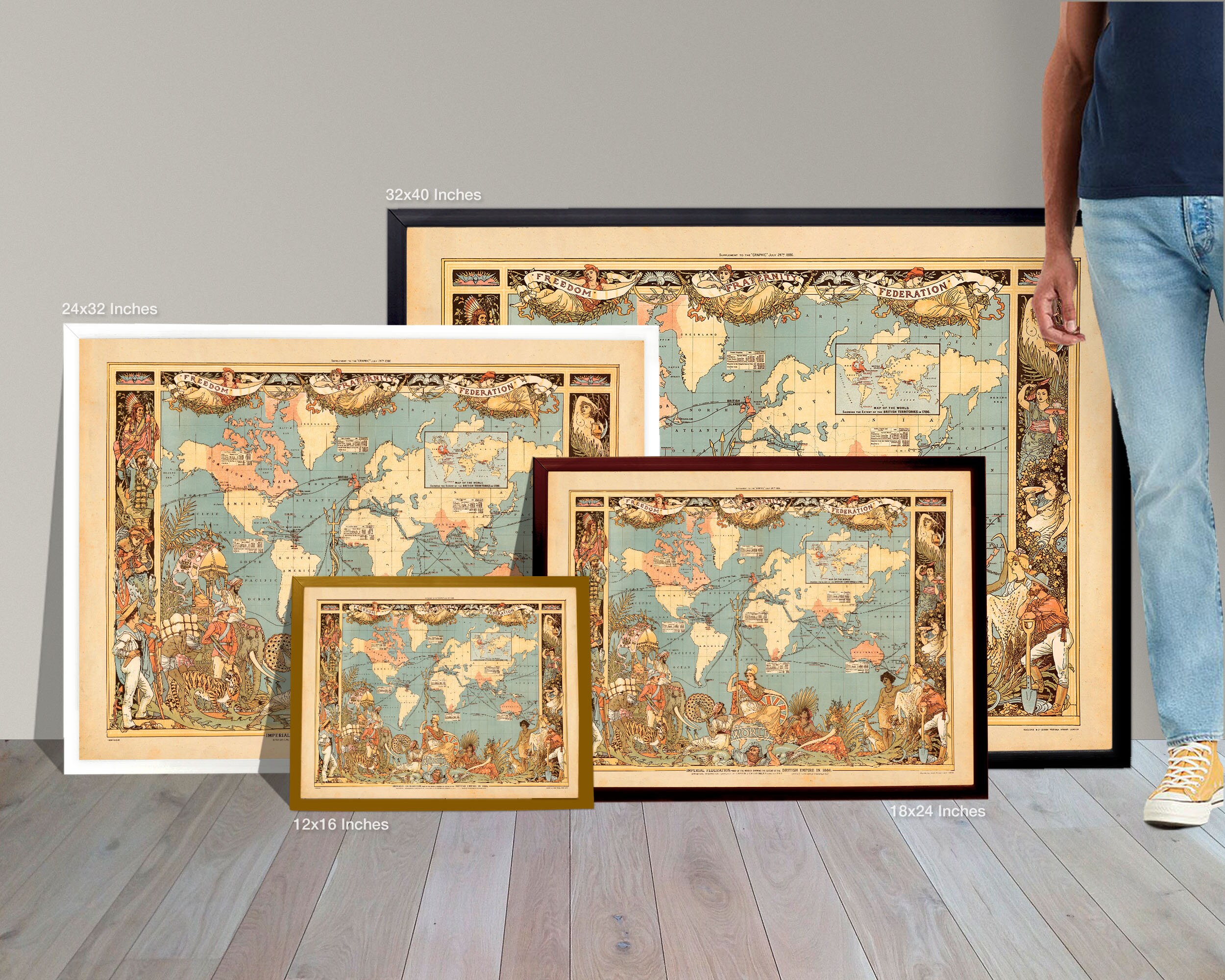 Map of the British Empire Vintage Map of the World, United Kingdom Fine ...
