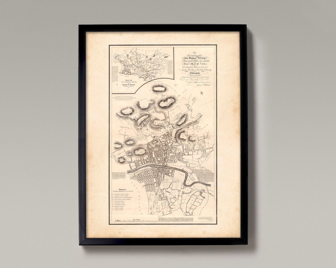 Historic Map of Glasgow Giclée Fine Art Print Vintage Town Plan, Old