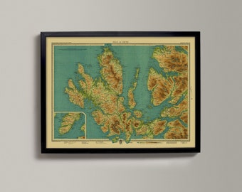 Isle of Skye Vintage | Old Map of Skye, Portree, Raasay, Scalpay, Kyle, Elgol, Carbost, Ose, Applecross, Loch Carron, Staffin, Uig, Dunvegan