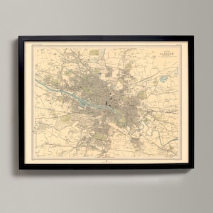 Alte Landkarte Glasgow, Schottland | Historische Landkarte Schottlands, Schottland Karte, Schottland Postkarte, Bartholomäus Atlas von Schottland 1912