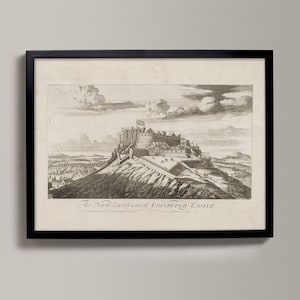 Château d'Édimbourg - La vue nord-est | Dessin historique d'une ville écossaise | Édimbourg, nord-est, carte ancienne d'Édimbourg, cadeau d'Édimbourg, E