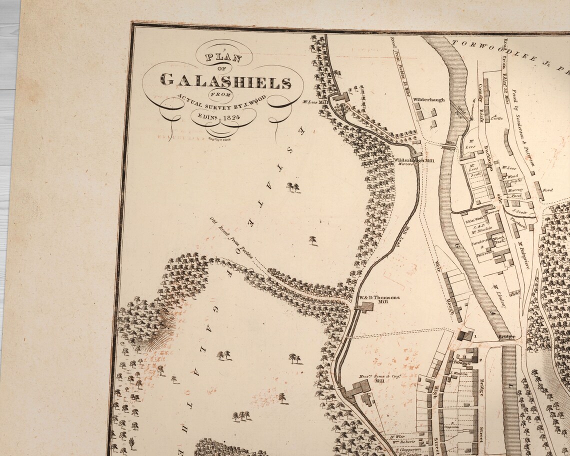 Galashiels Antique Map | Giclee Fine Art Print | Vintage Town Plan ...
