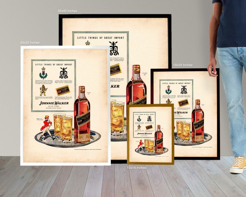Johnnie Walker, Retro Vintage Advert | Old Whisky Poster, Old Fashioned Whiskey, Scotch Poster Print – Antique Effect Vintage Advertising image 3