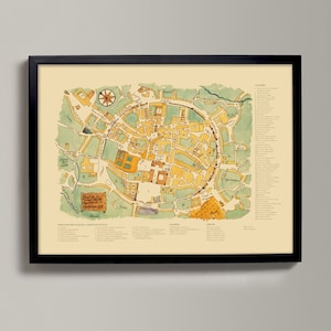 Une ancienne carte de Saint-Jacques-de-Compostelle | du Chemin | Plan historique de la ville de Santiago, Galice | Impression de carte vintage d'Espagne