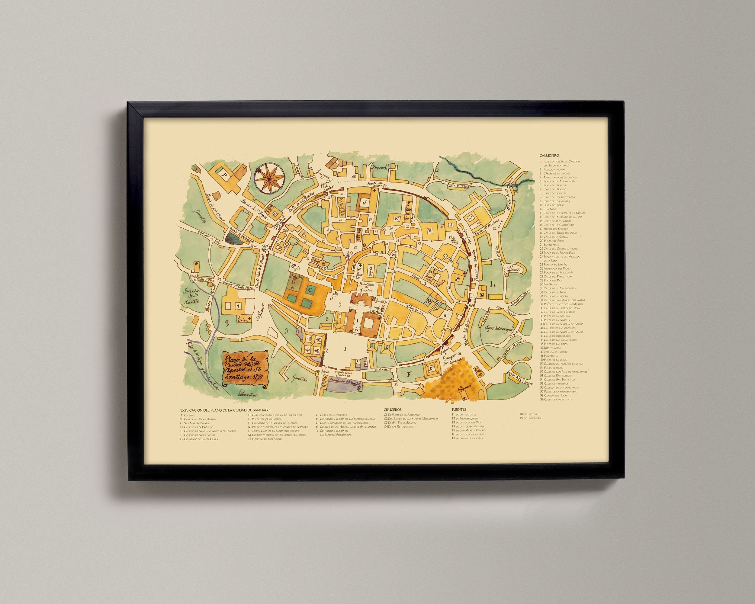 An Old Map Of Santiago De Compostela Route Of Camino Etsy