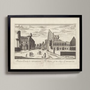 Dryburgh Abbey - The Ruines of the Abbey of Dryburgh | Historical Scottish Town Drawing | Dryburgh Abbey, Dryburgh Old Map, Dryburgh Gift