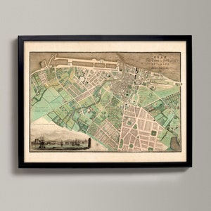 Ancienne carte de Leith | Impression d'art | Enquête sur une ville d'époque à Leith, Édimbourg. Nr. Newhaven, Trinity, Portobello, The Shore, Lothian à partir de 1822