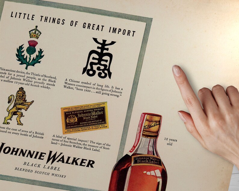 Johnnie Walker, Retro Vintage Advert | Old Whisky Poster, Old Fashioned Whiskey, Scotch Poster Print – Antique Effect Vintage Advertising image 6