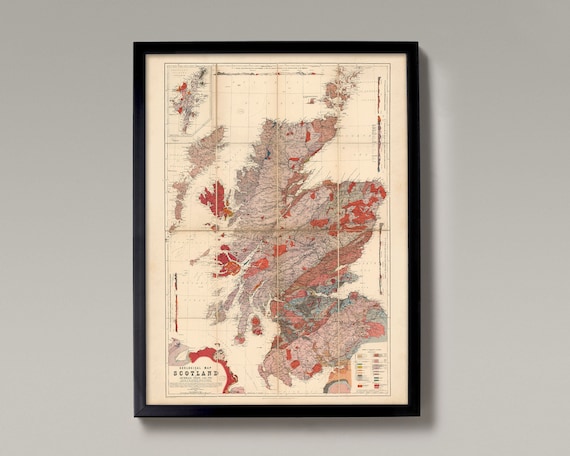Scottish Geological Chart | Giclée Reproduction, Geologist Gift, Scottish Map Print, Large Wall Map, Geology Scotland, Geography > from 1876