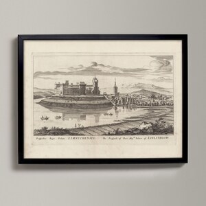 Linlithgow - La prospettiva del loro palazzo / Disegno storico della città scozzese / Palazzo di Linlithgow, Vecchia mappa di Linlithgow, Linlithg