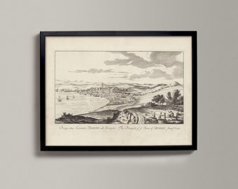 Widok na miasto Dundee ze wschodu | Historyczny rysunek szkockiego miasta | Dundee ze wschodu, Stara mapa Dundee, Dar Dundee,