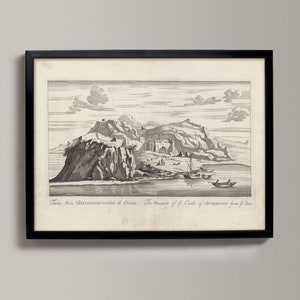 Dumbarton Rock - La perspective du château de Ye, est | Dessin historique d'une ville écossaise | Dumbarton Rock, Château de Dumbarton, Dumbarton Ol