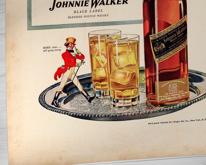 Johnnie Walker, Retro Vintage Advert | Old Whisky Poster, Old Fashioned Whiskey, Scotch Poster Print – Antique Effect Vintage Advertising image 7