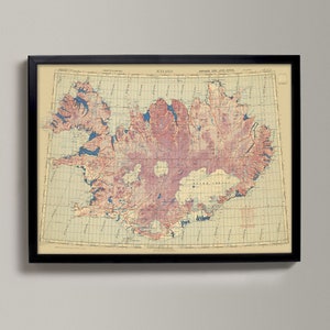 Vecchia mappa dell'Islanda - Mappa militare del British War Office, antica carta MI4 / Vecchia mappa dell'Islanda, regalo mappa vintage islandese, decorazione murale vintage