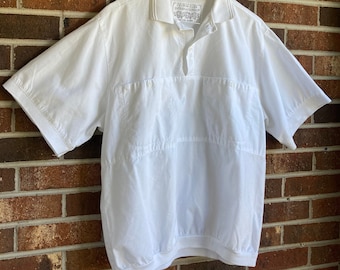 VINTAGE 80s Custom Club International size Medium White Collared Beach Shirt