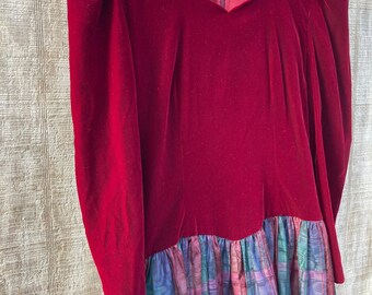 VINTAGE NUIT Red Velvet Christmas Plaid Dress Midi size 10