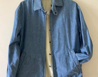 VINTAGE Flying Scotsman 70s Denim Chambray Lightweight Jacket Double Pockets size Small Men’s
