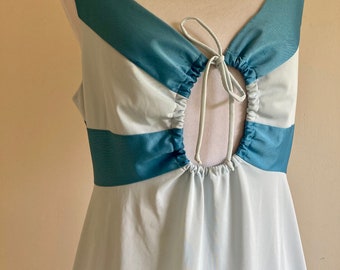 VINTAGE 1970s Blue Shadowline Nightie Tank Dress