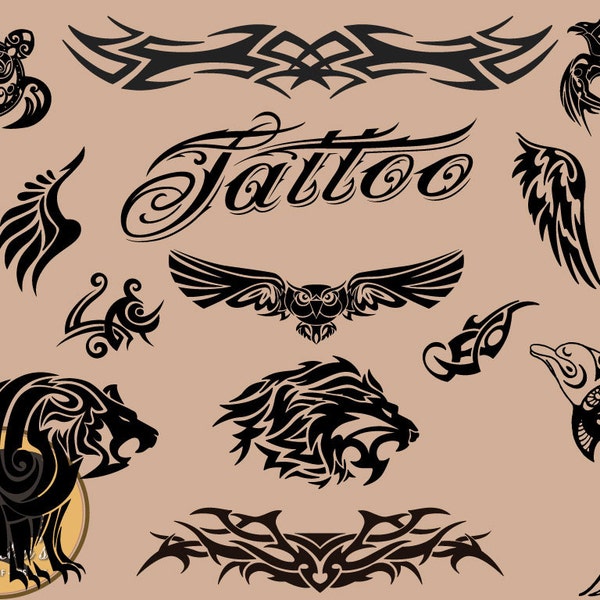 Tatouage tribal Silhouette - dessins tribaux svg - animaux Tribal Tatoo (.eps zippé .pdf .dxf .svg et .studio fichier) découper des fichiers vectoriels