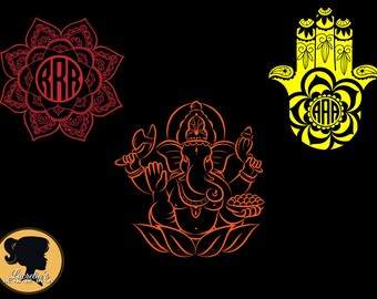Monograma de Mandala hinduismo silueta-Hamsa SVG-Mandala monograma-Ganesha archivos para cortadores de vinilo, serigrafía, máquinas de corte de morir y más