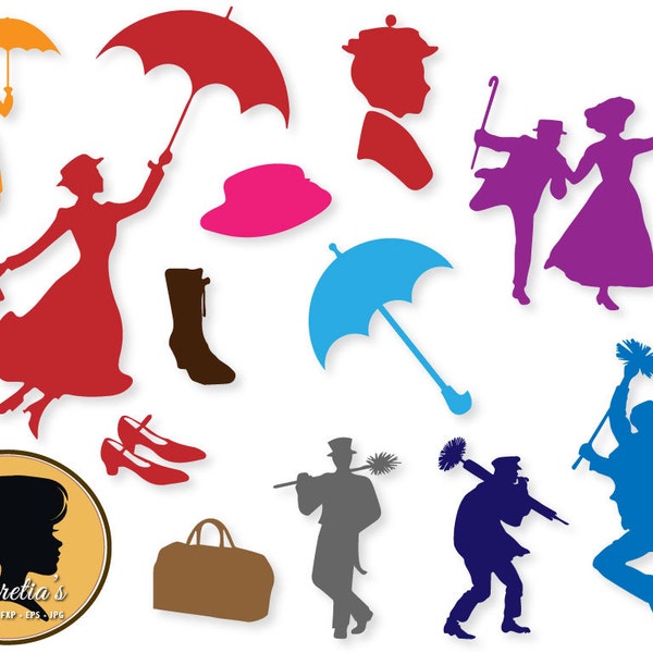 Mary Poppins, Mary Poppins Eps, Mary Poppins SVG, Clipart, Svg, cameo-Dateien, Svg-Dateien für Cricut, Dxf, Vektor