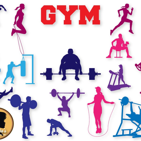 Working out sport silhouettes,  Training SVG, Gym training  svg cutting machine file, Cameo or Cricut, Couple svg, vector, svg, dxf eps