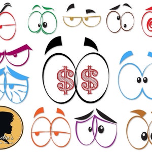 Comics Eyes Silhouette, Fun eyes SVG files for Silhouette Cameo or Cricut(zipped .eps .pdf .dxf .svg and .studio file) vector cutting files
