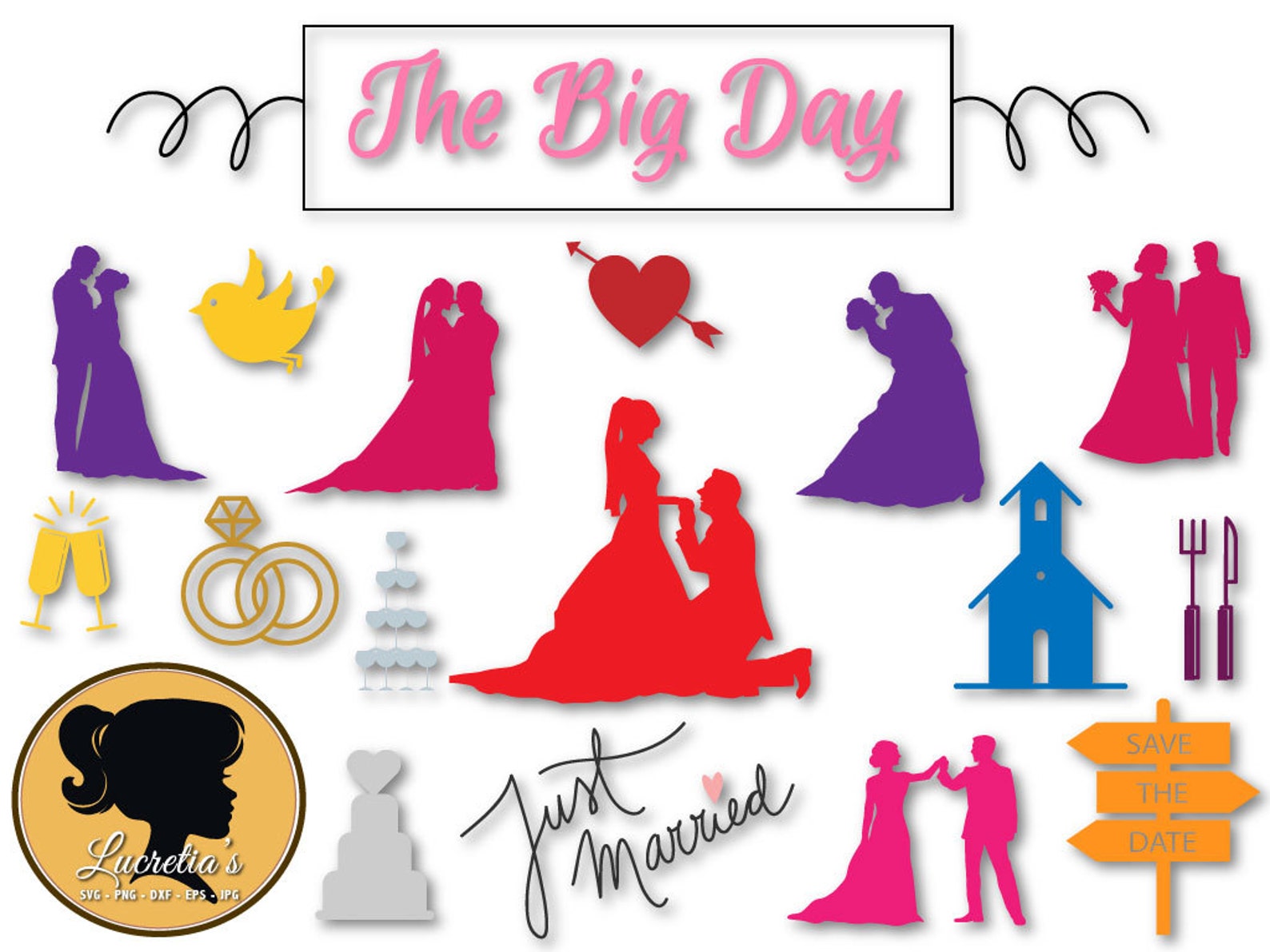 Download Wedding Quotes Svg Just Married Set SVG The Big Day | Etsy