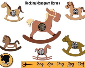 Rocking Monogram Horses  Svg - Rocking Horse silhouette pack - (zipped .eps .pdf .dxf .svg and .studio file) vector cutting files