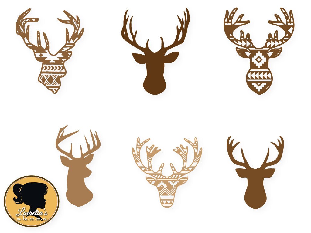 Download Deer Silhouette Deer Antler svg Patterned deer heads SVG