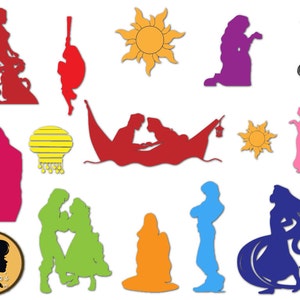Rapunzel Princess Silhouette, Tangled Flynn Princess Set SVG PNG Cutting Files for Electronic Cutting Machines Silhouette