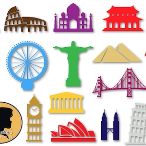Monuments Silhouette-World monuments svg-Eiffel tower Paris Svg- Colosseum(zipped .eps .pdf .dxf .svg and .studio file) vector cutting files