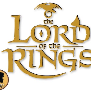 May include: A gold-colored logo for "The Lord of the Rings" with a stylized eagle above the title.
